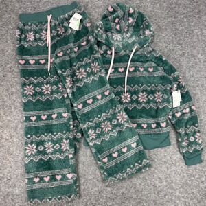 Honeydew Intimates Aspen Fair Isle Snowflake Heart Plush Pajama Set Womens Small